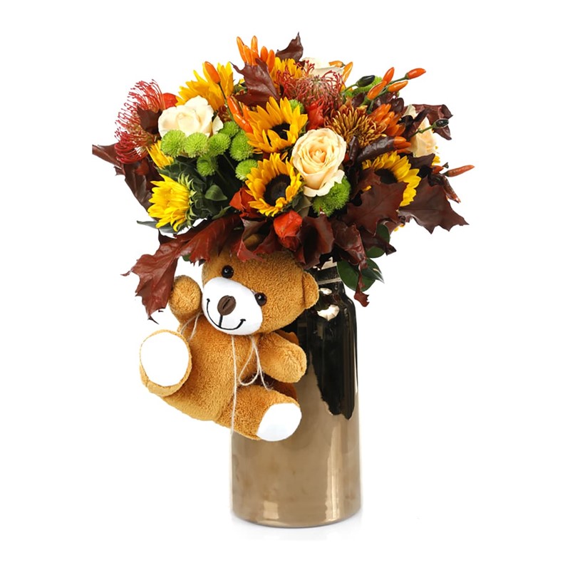 Luxury Arrangement & Sweet Teddy Bear Autumn