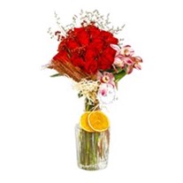 Hot Red Roses in Vase