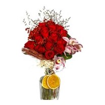 Hot Red Roses in Vase