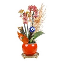 Orange Flower Pot and Evil Eye Bead
