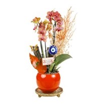 Orange Flower Pot and Evil Eye Bead