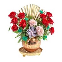 Red Rose In Gold Vase