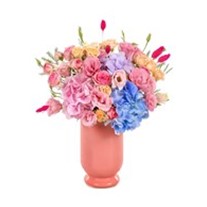 Pink Vase Full Of Hydrangea Ortanca