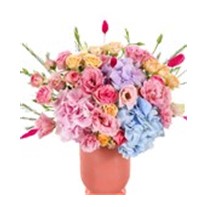 Pink Vase Full Of Hydrangea Ortanca