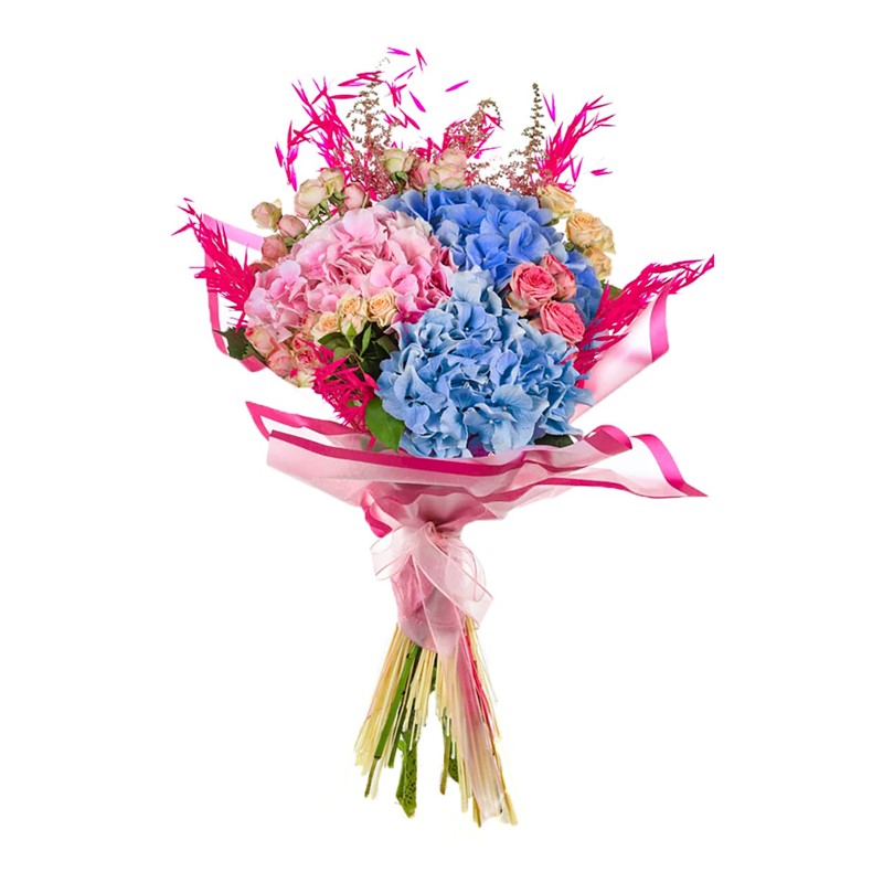 Pink and Blue Hydrangea Ortanca Bouquet