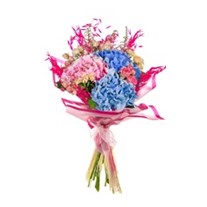Pink and Blue Hydrangea Ortanca Bouquet