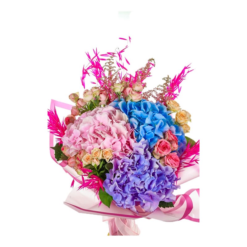 Pink and Blue Hydrangea Ortanca Bouquet