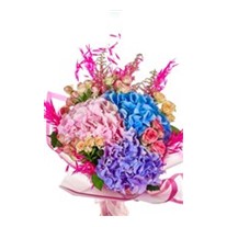 Pink and Blue Hydrangea Ortanca Bouquet
