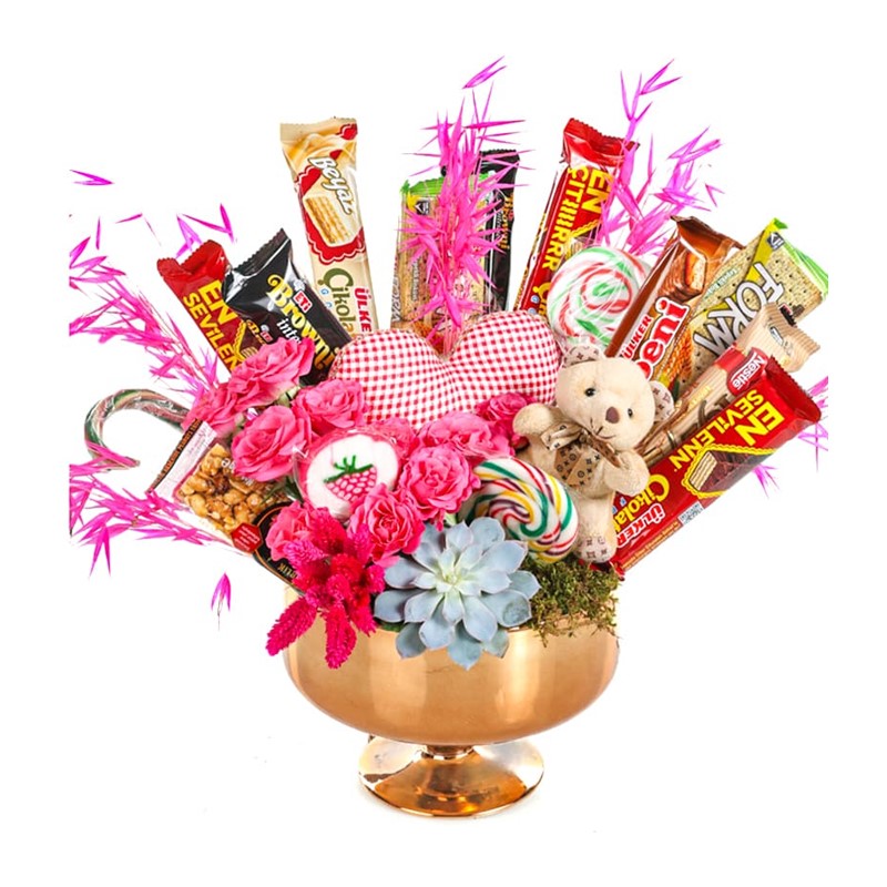 Vase Of Rose And Chocolates