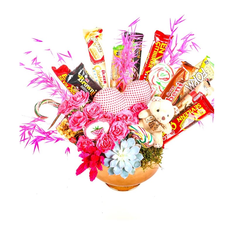 Vase Of Rose And Chocolates