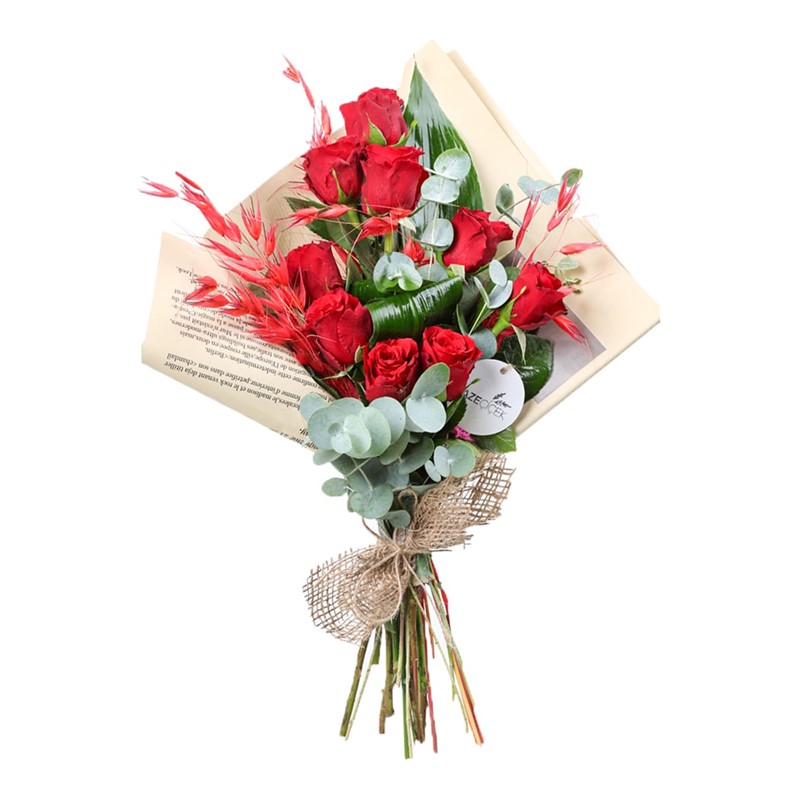 Scarlet Elegance 9 Kırmızı Gül Buketi