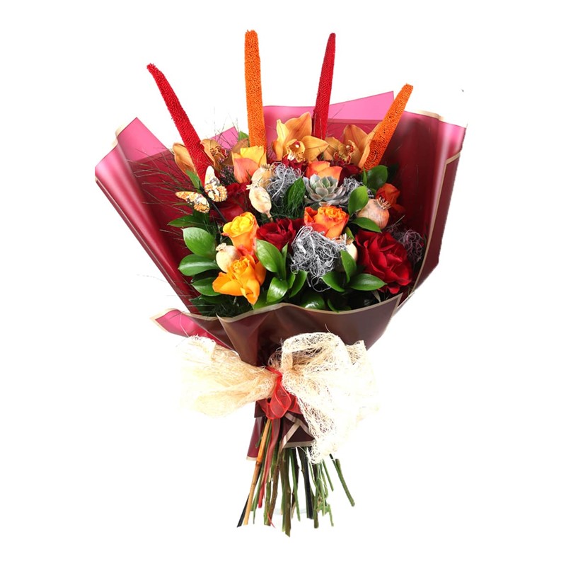 Orange Or Red Rose Bouquet