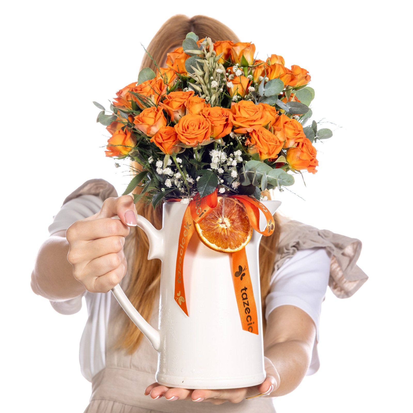Orange Bloom Seramik Sürahide Turuncu Güller