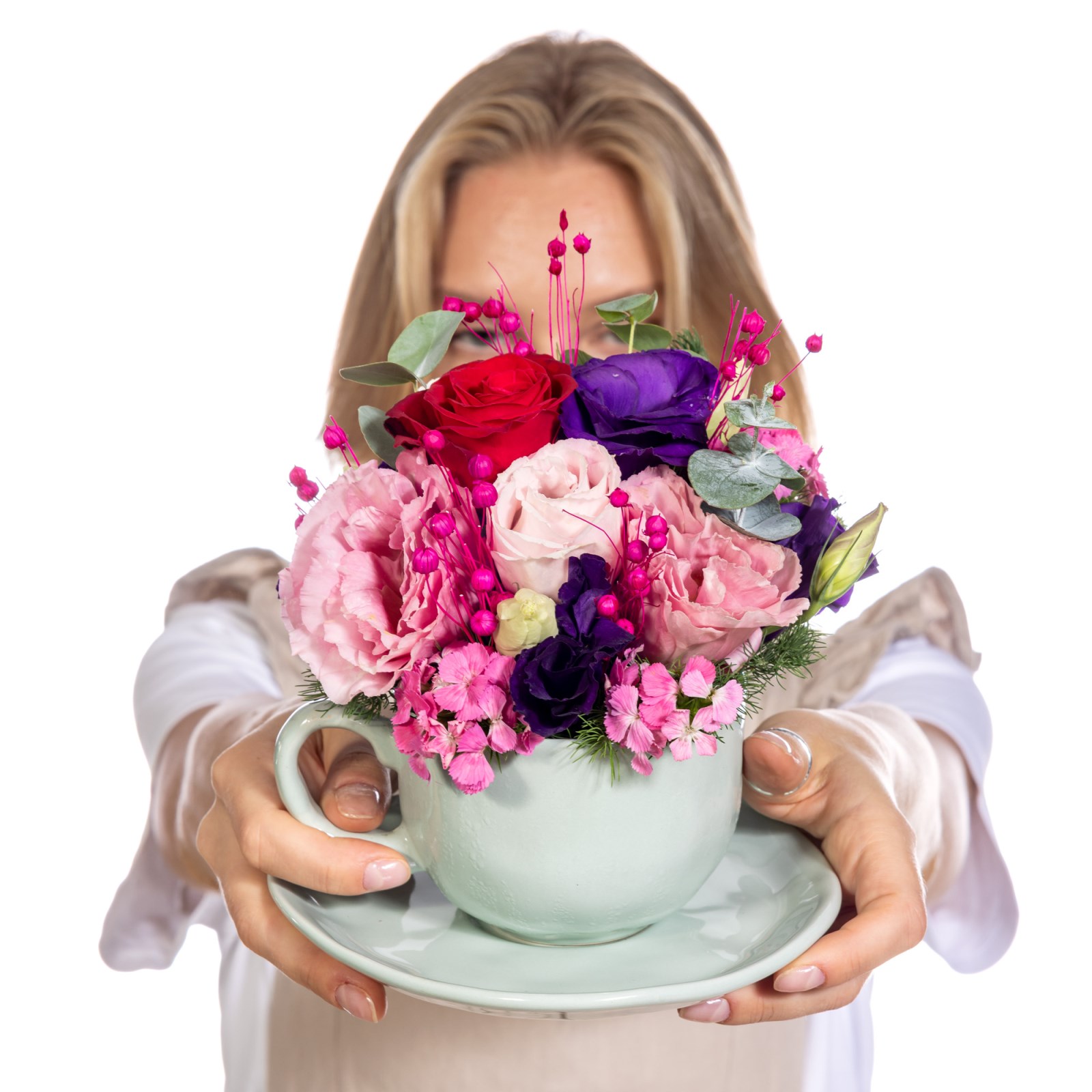Joyful Cup Gül & Lisyantus Aranjmanı