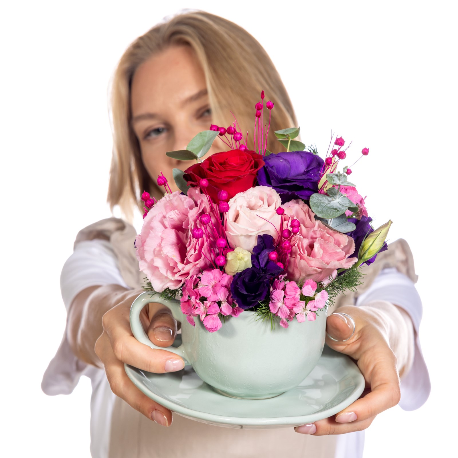 Joyful Cup Gül & Lisyantus Aranjmanı