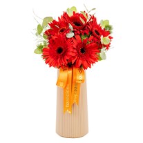 Crimson Flame Kırmızı Gerbera Vazosu