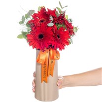 Crimson Flame Kırmızı Gerbera Vazosu