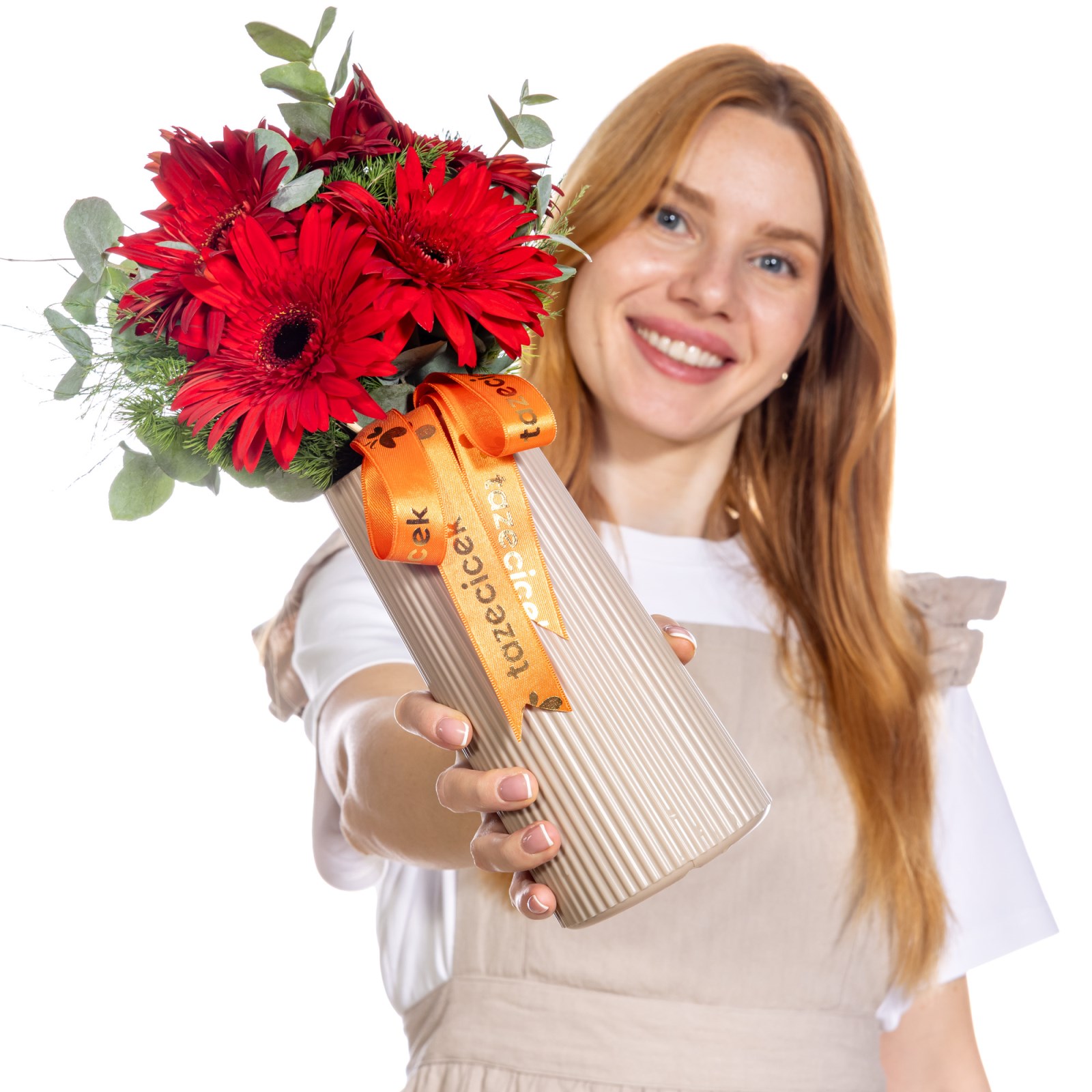 Crimson Flame Kırmızı Gerbera Vazosu