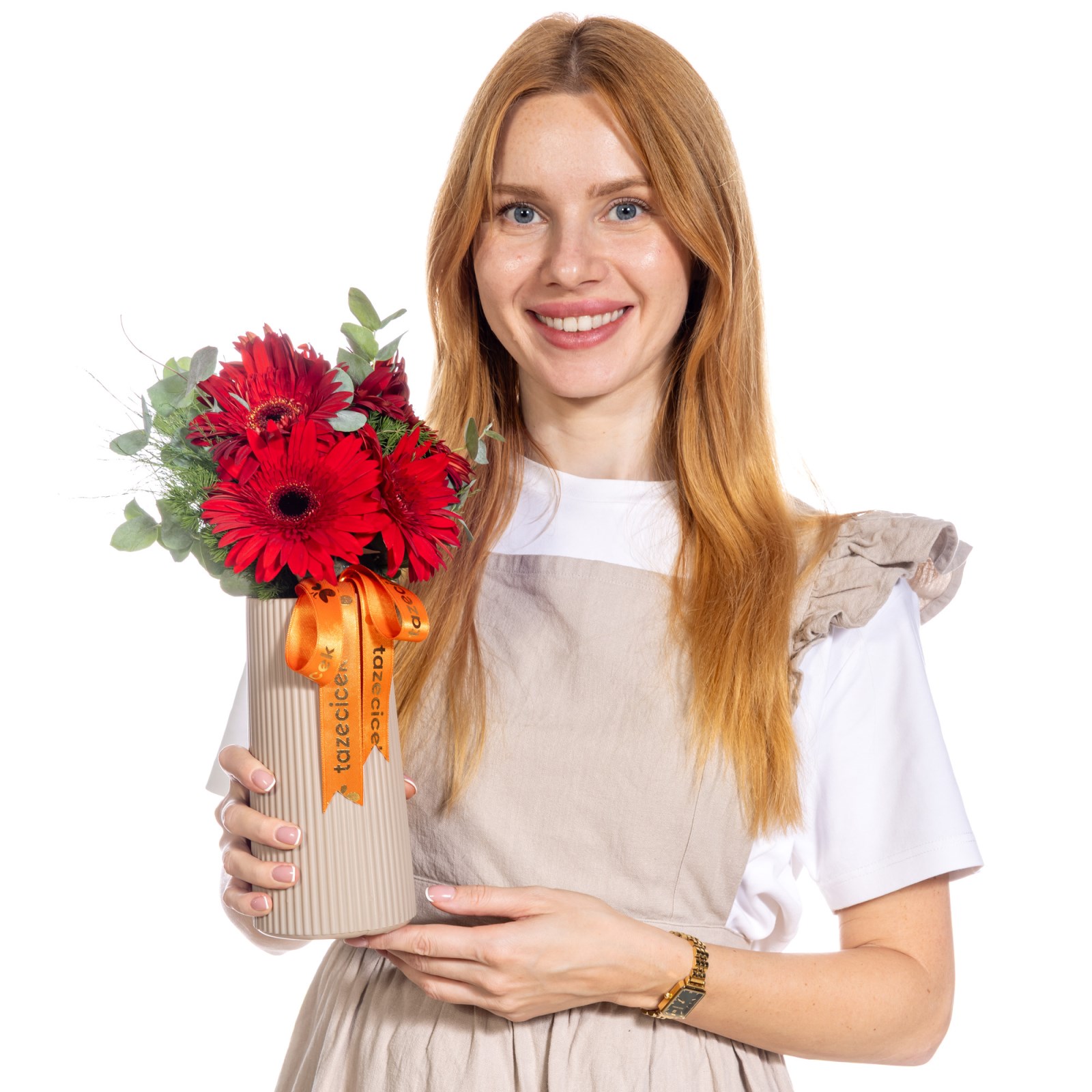 Crimson Flame Kırmızı Gerbera Vazosu
