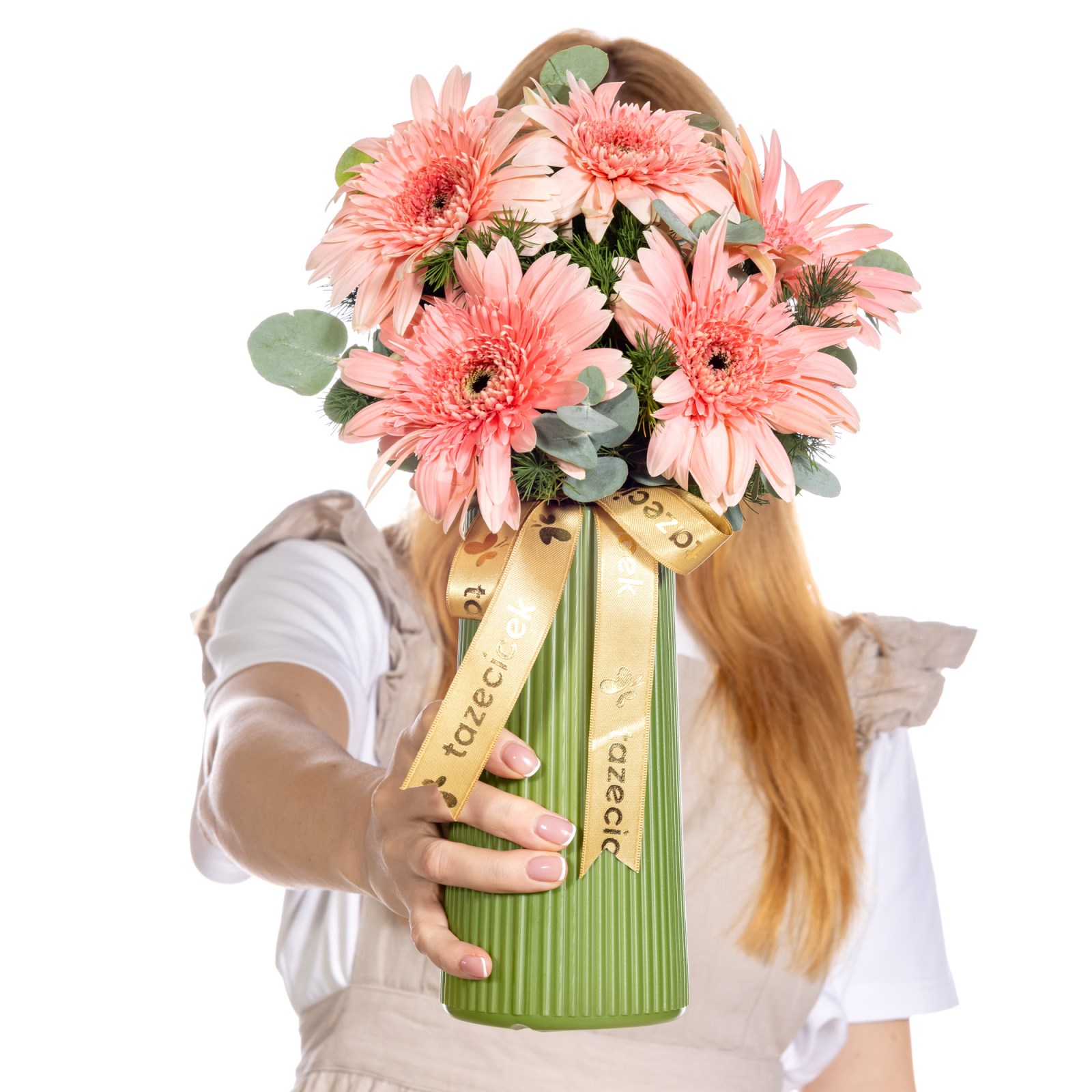 Peach Whisper Pembe Gerbera Vazosu