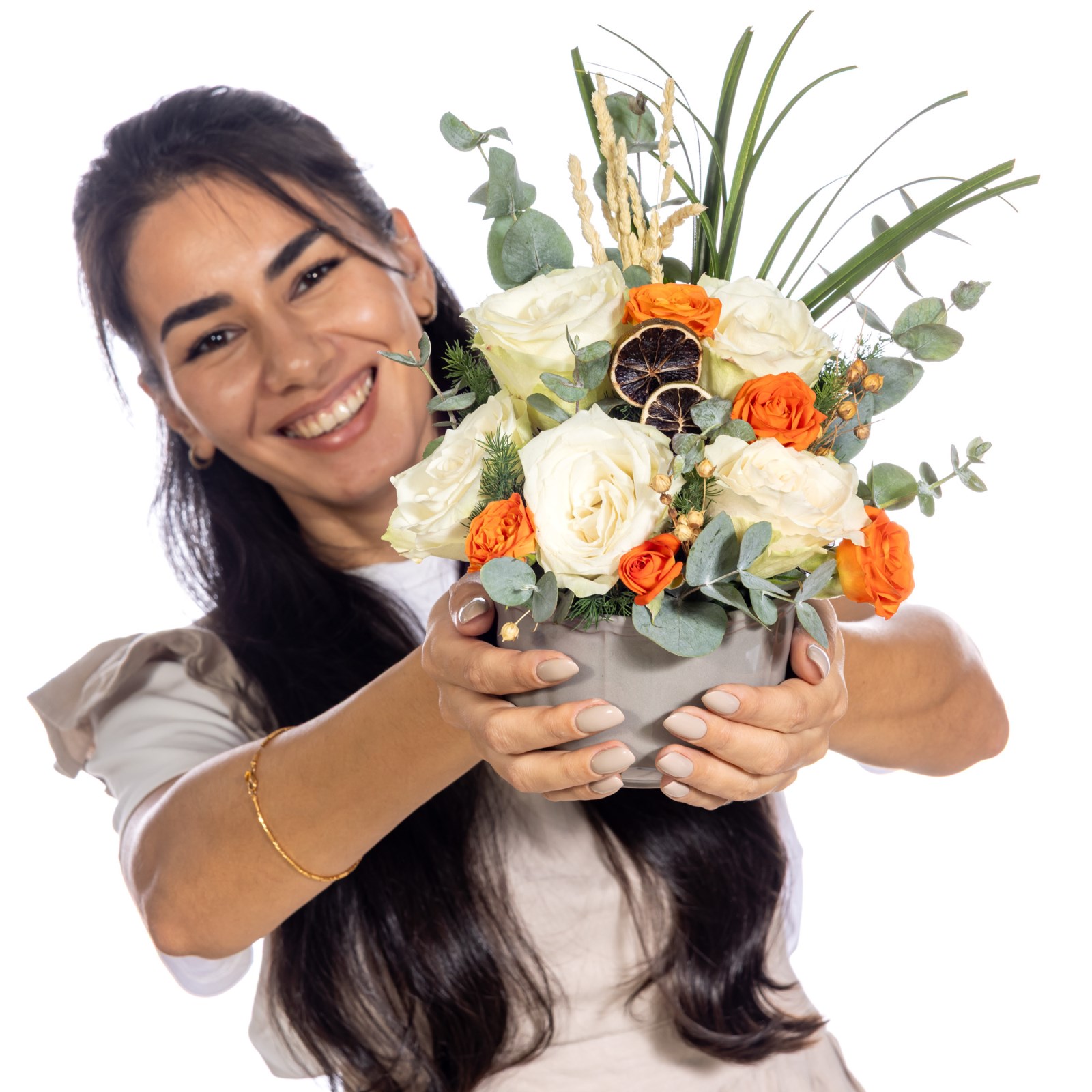 Citrus Dream Beyaz Gül Aranjmanı
