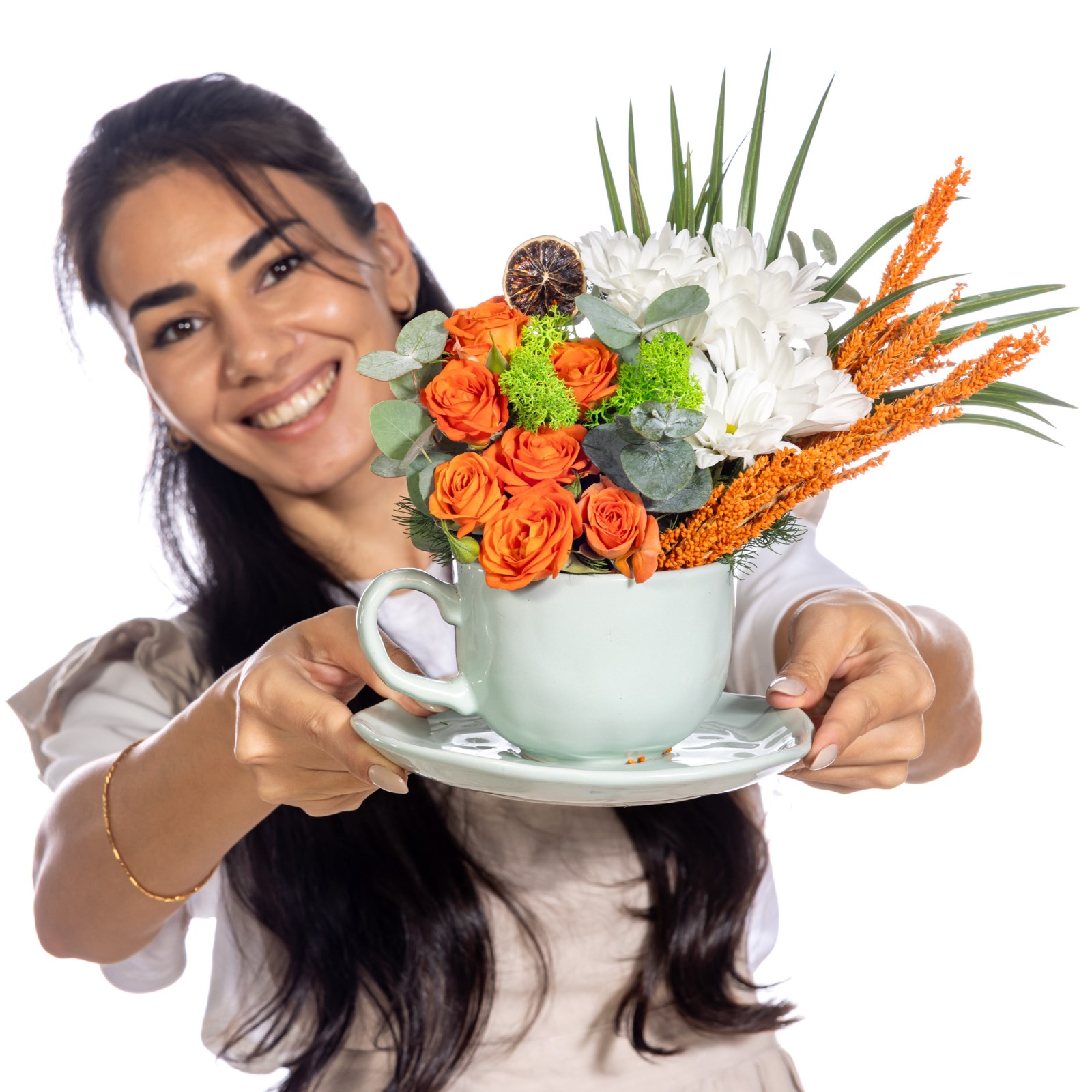 Mint Delight Turuncu Gül Aranjmanı