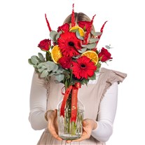 Red Passion Gül & Vazoda Gerberalar