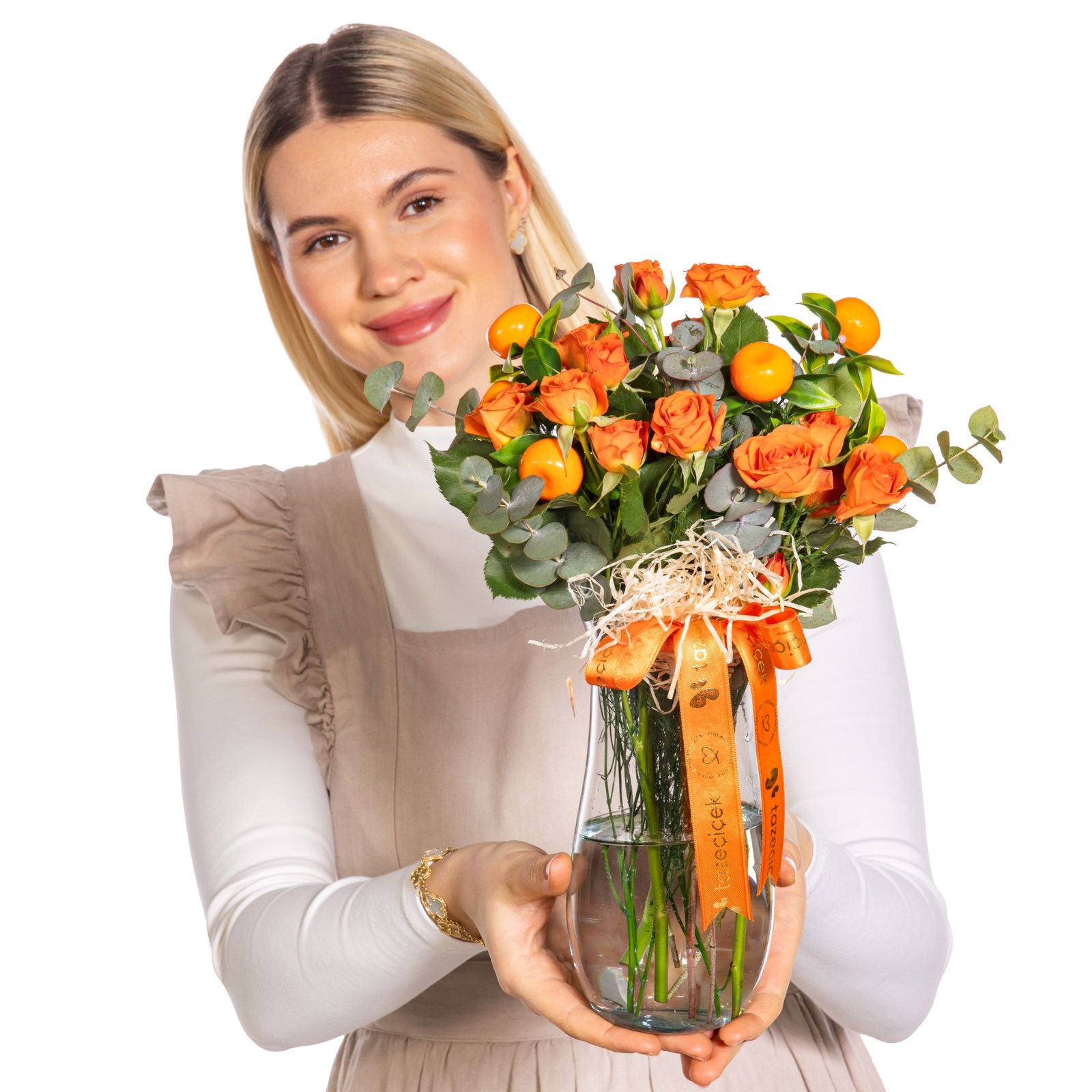 Orange Joy Vazoda Turuncu Gül
