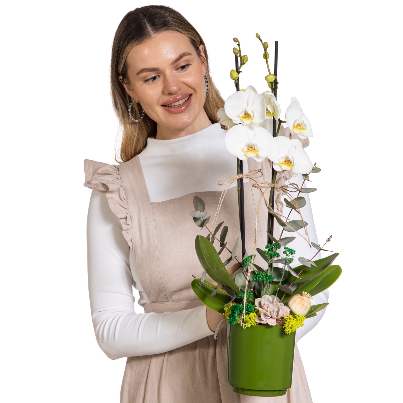 Nature Touch Çift Dal Beyaz Orkide