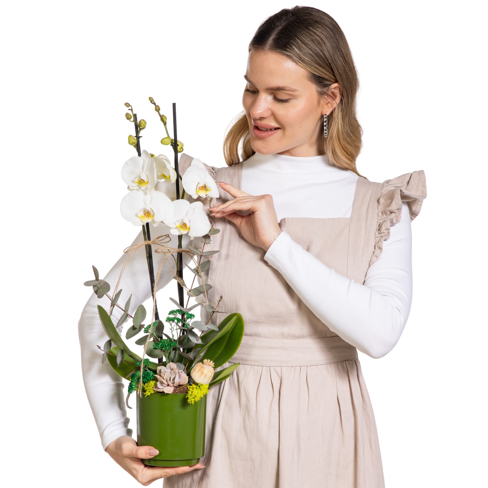 Nature Touch Çift Dal Beyaz Orkide