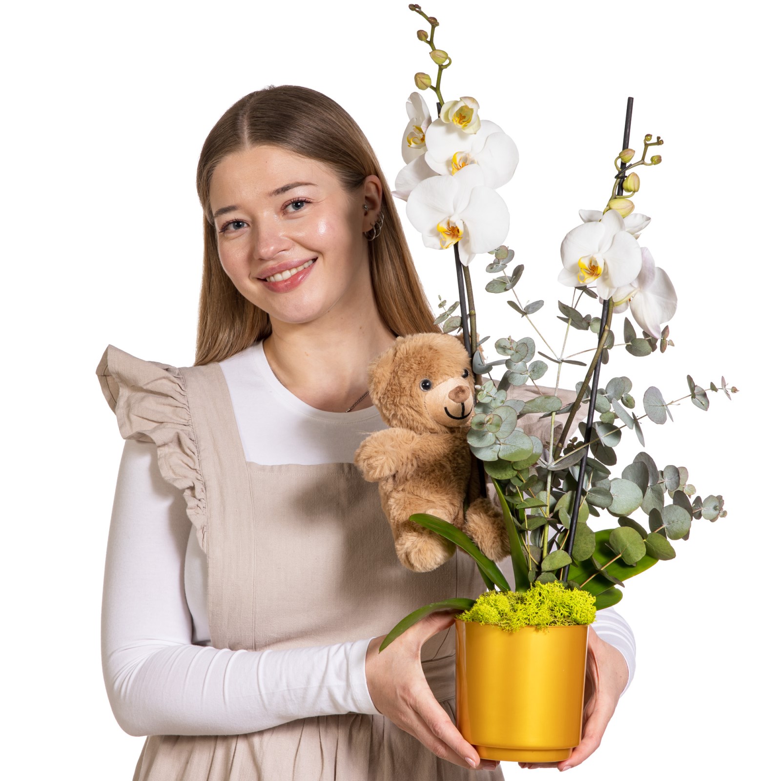 Golden Hug Çift Dallı Beyaz Orkide