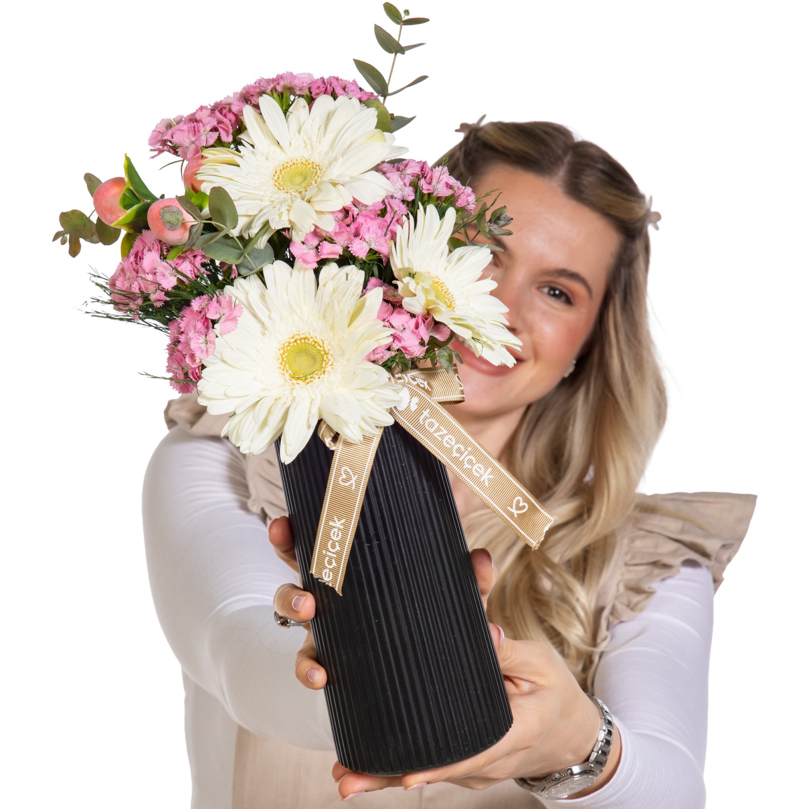Pamuk Şeker Gerbera Vazosu