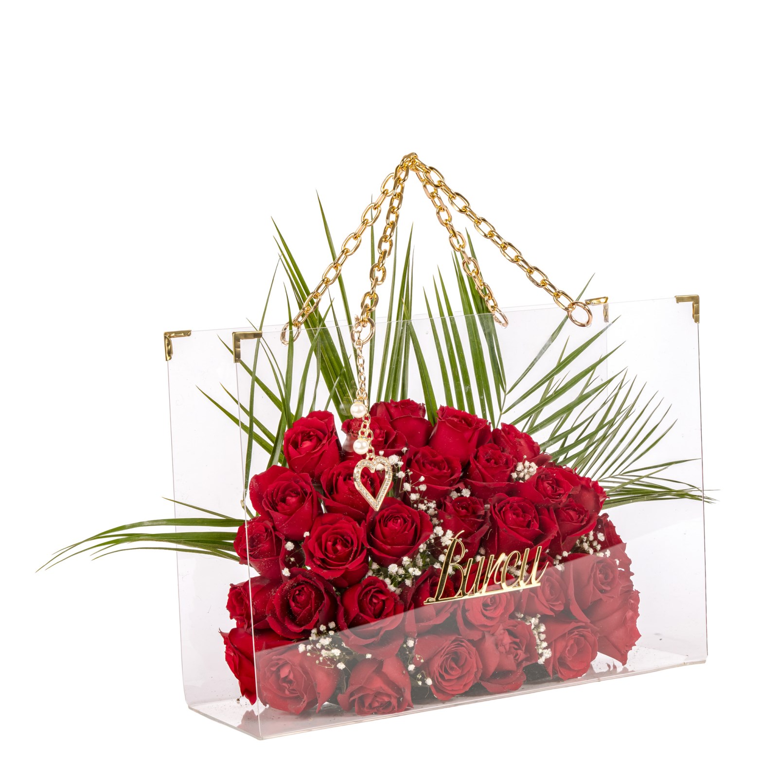 Kişiye Özel Love Charm Kırmızı Gül Aranjmanı