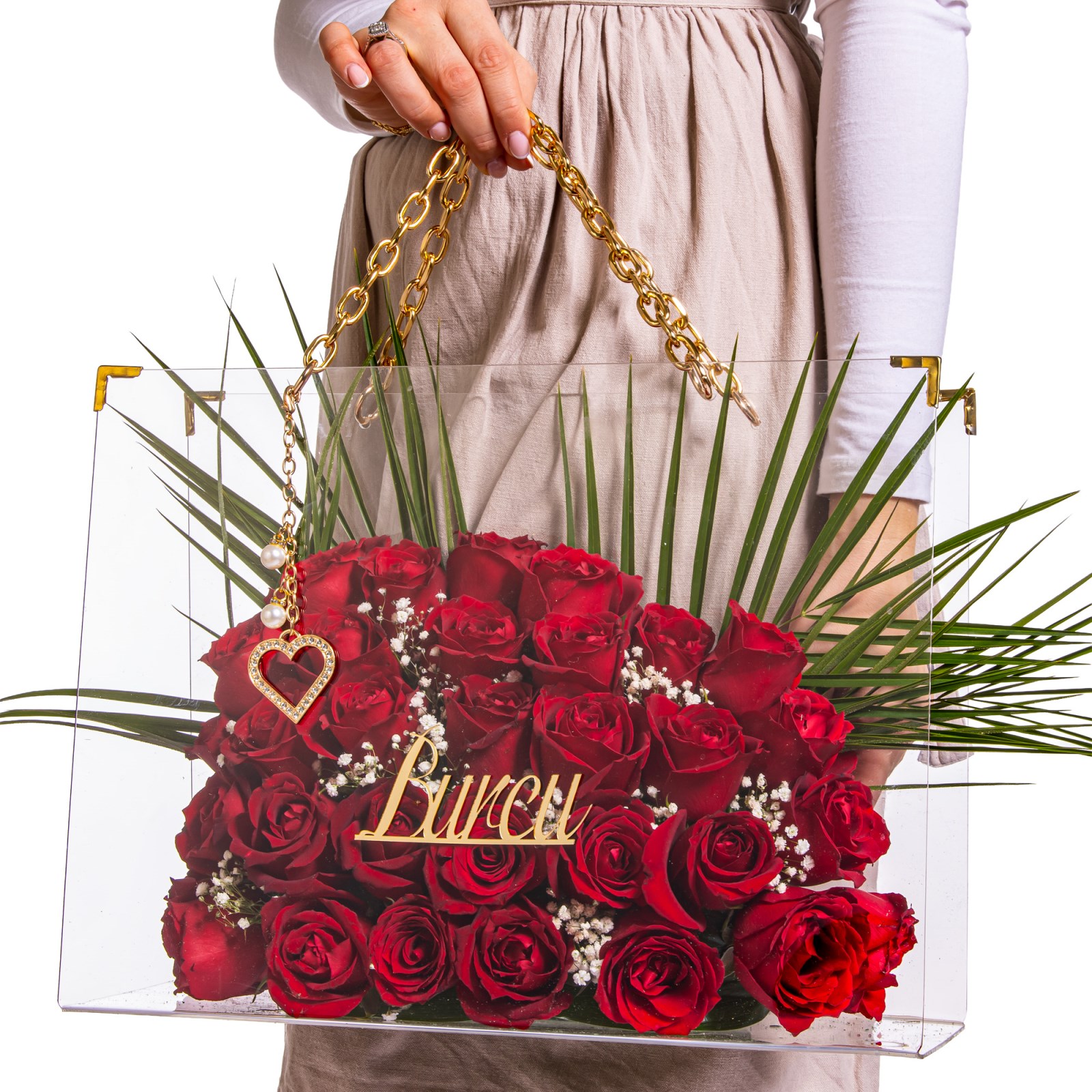 Kişiye Özel Love Charm Kırmızı Gül Aranjmanı