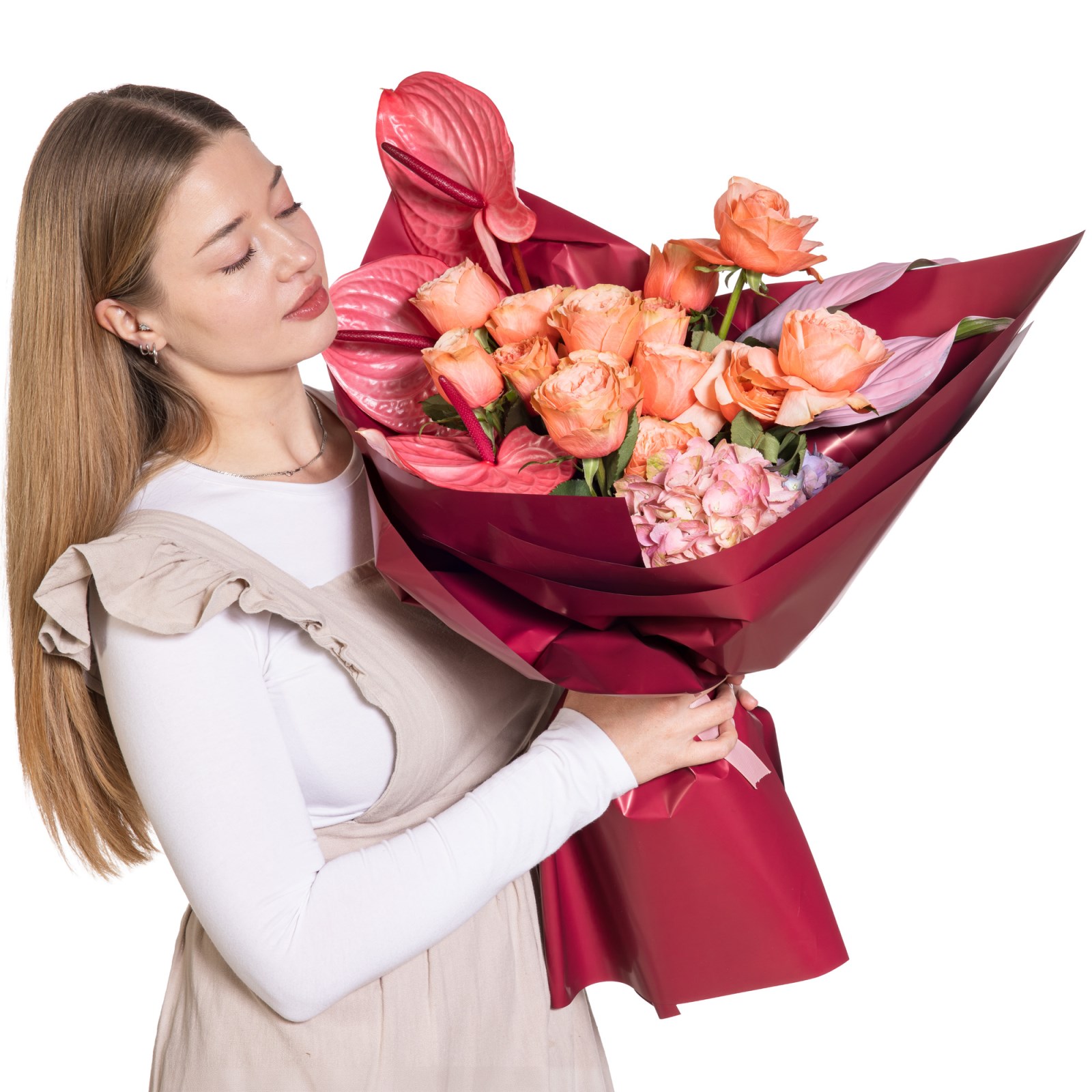 Coral Passion Antoryum Gül Buketi