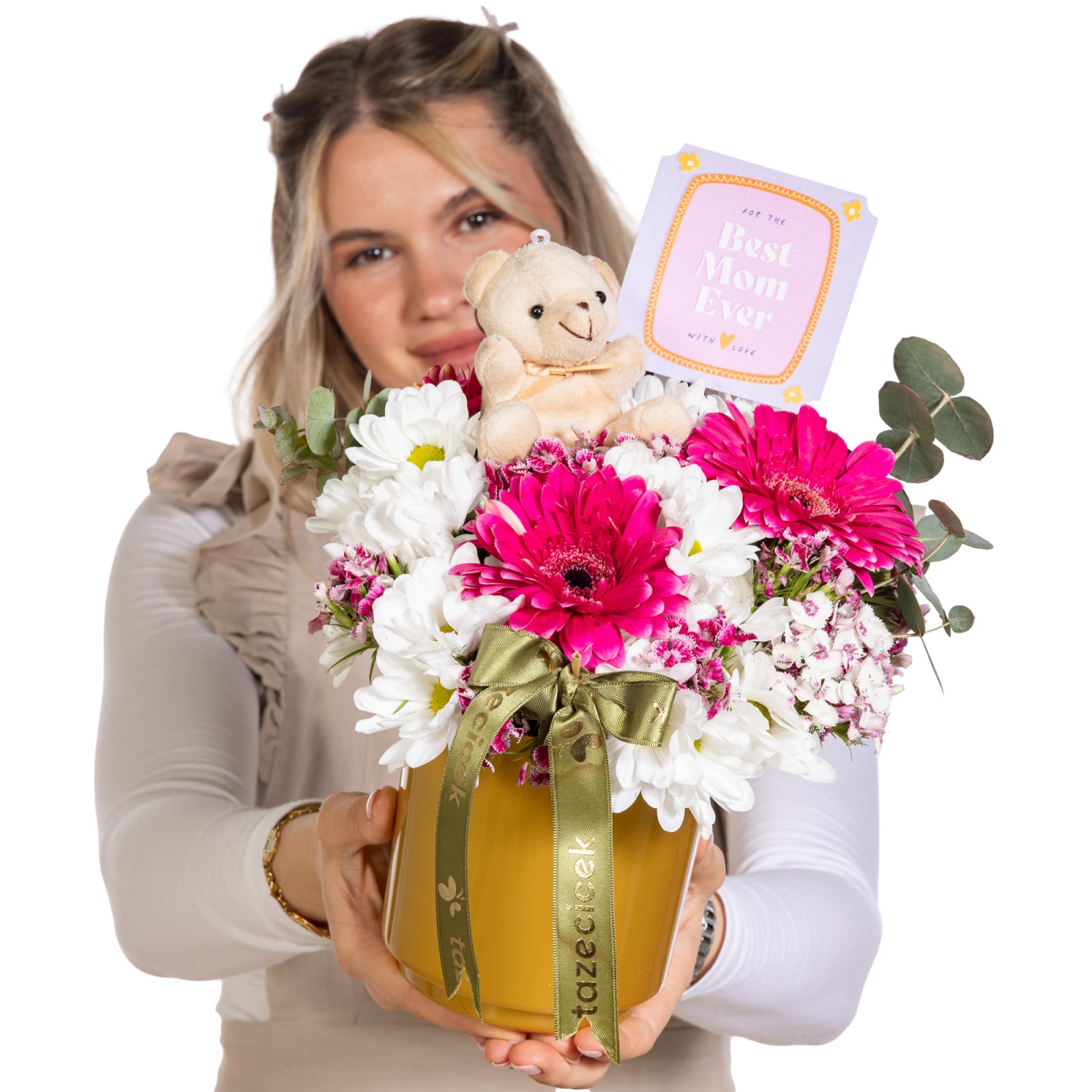 Strawberry Best Mom Gerbera Vazosu