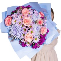 Purple Elegance Gül Krizantem Buketi