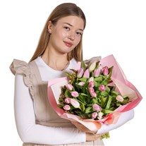 Silk Ribbon Pembe Lale Buketi
