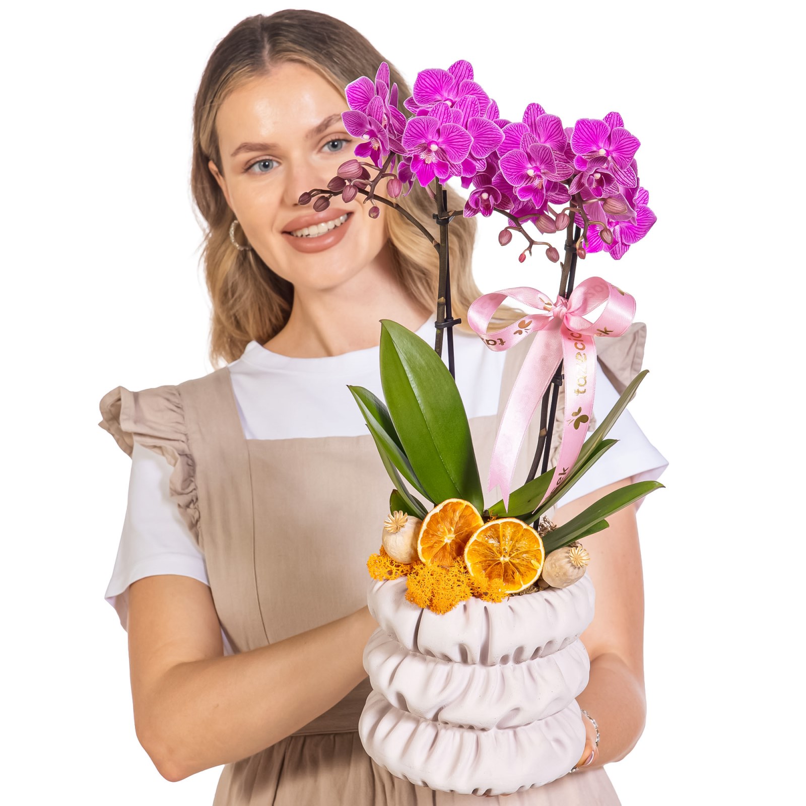 Pastel Bow Seramikte Orkide