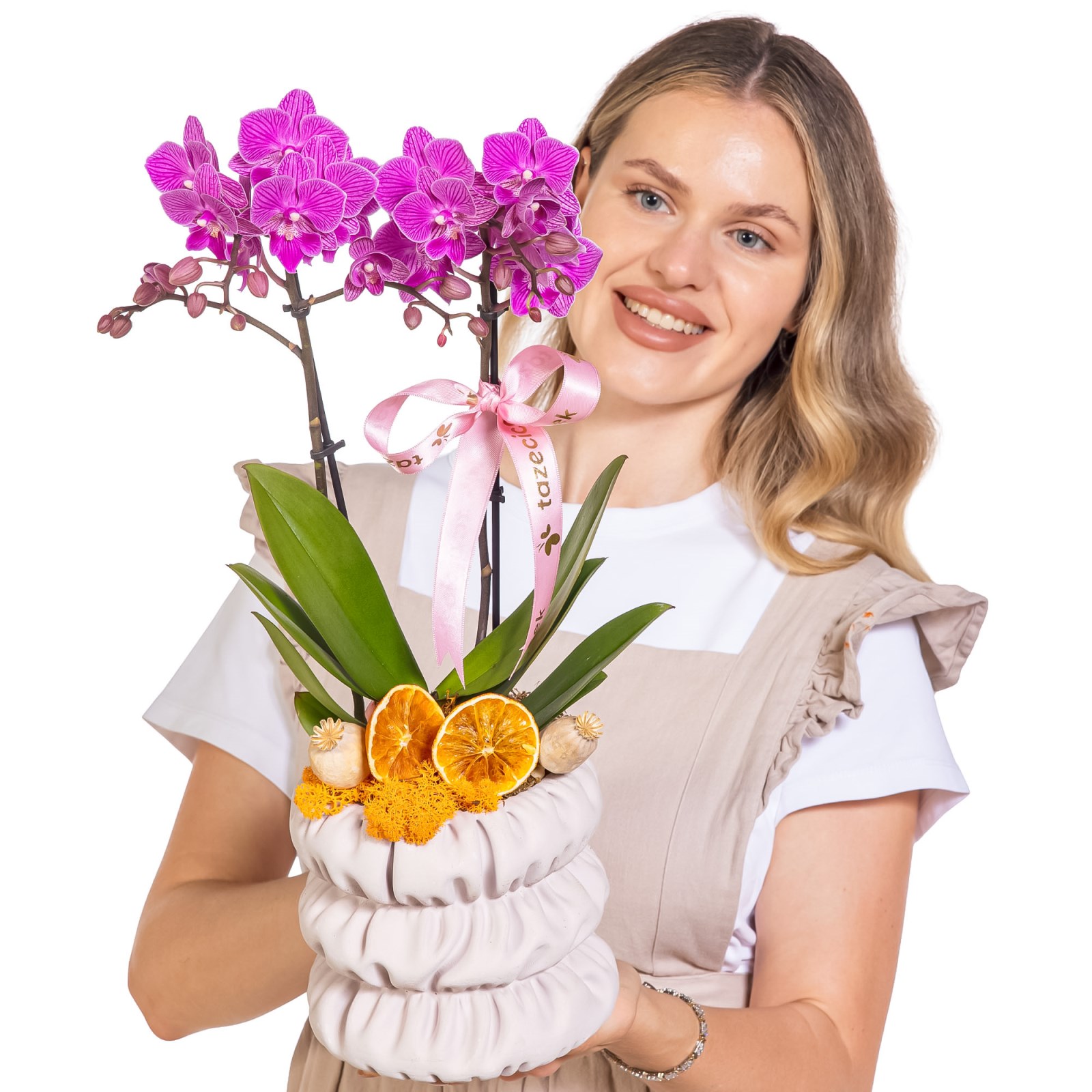 Pastel Bow Seramikte Orkide