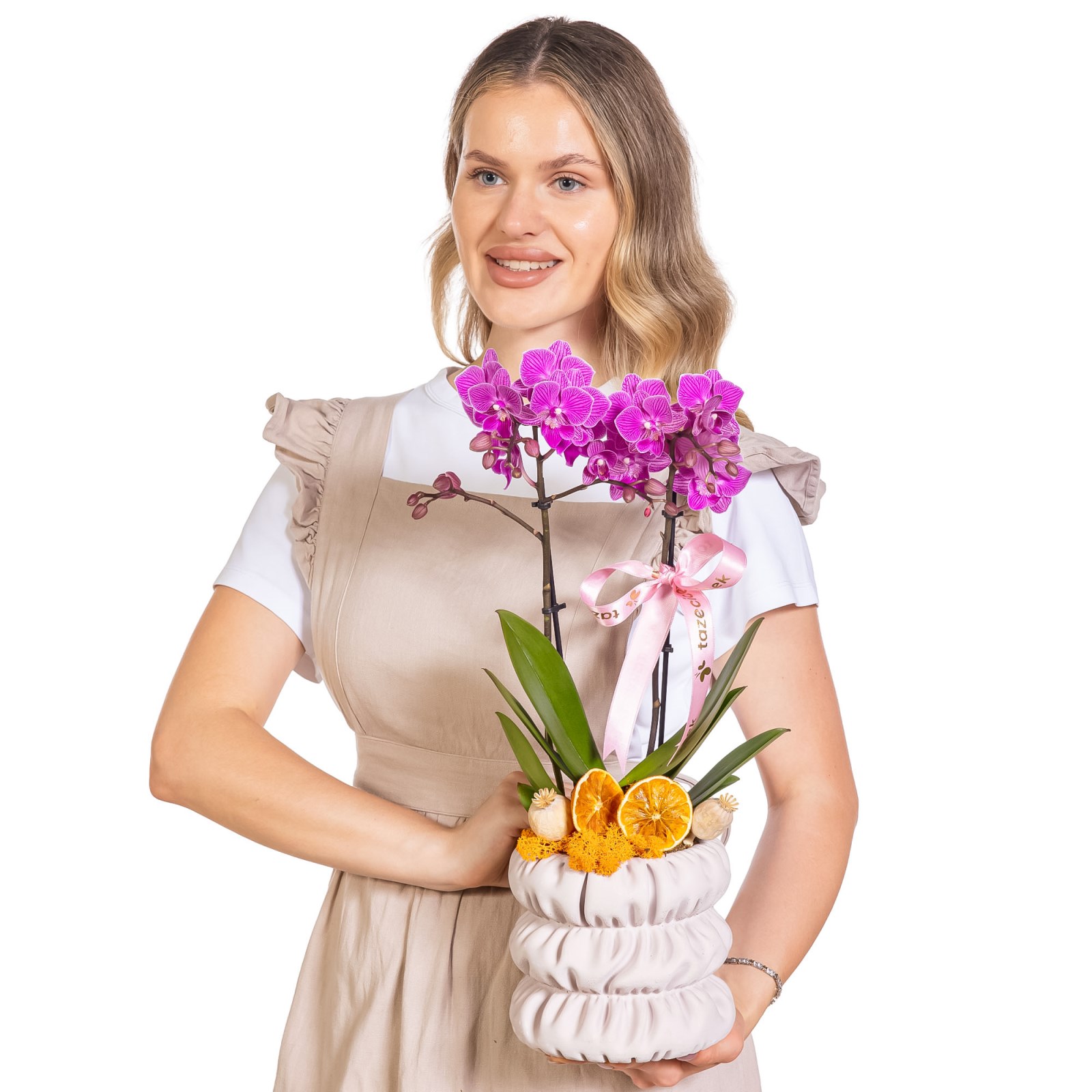 Pastel Bow Seramikte Orkide