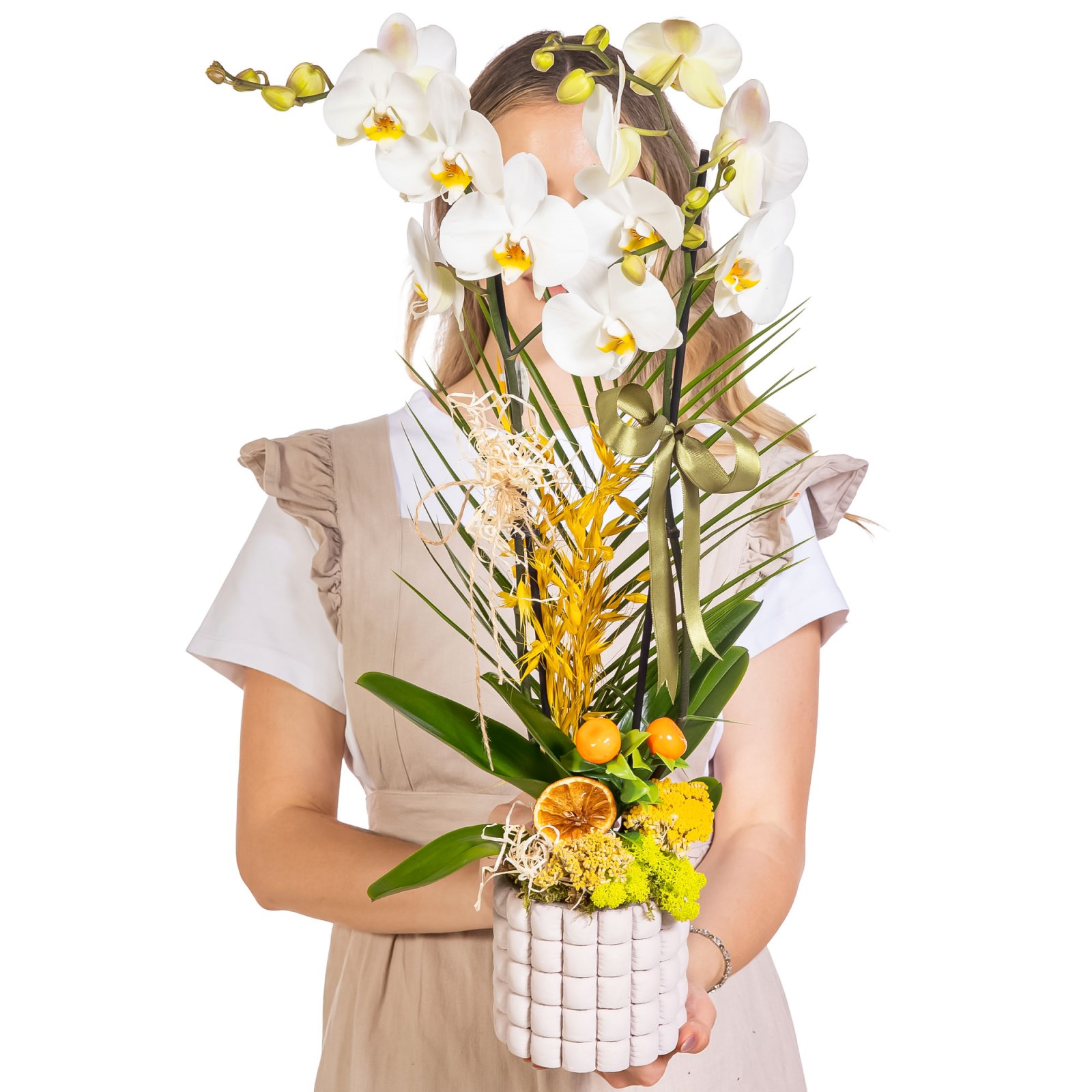 Olive White Seramikte Orkide
