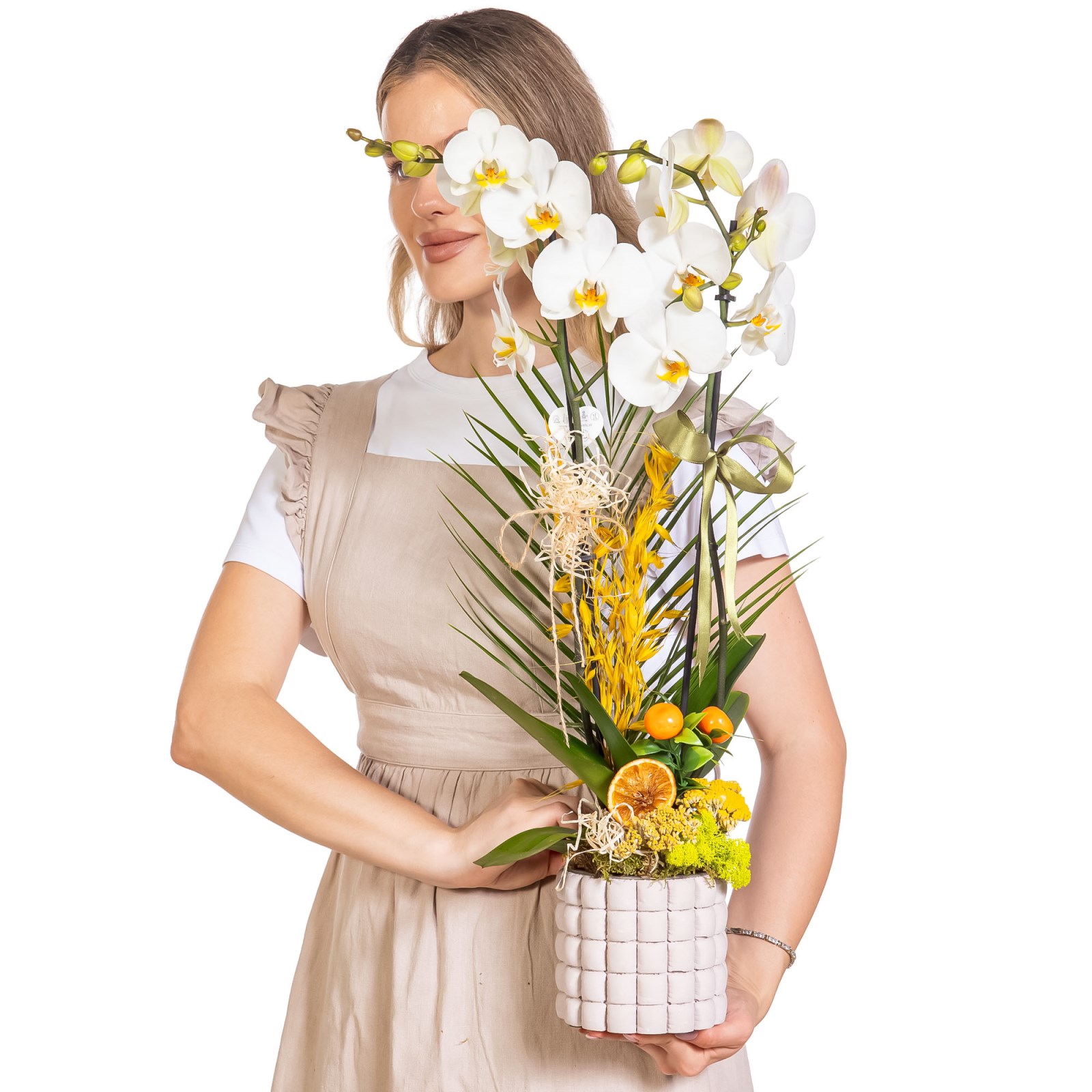 Olive White Seramikte Orkide