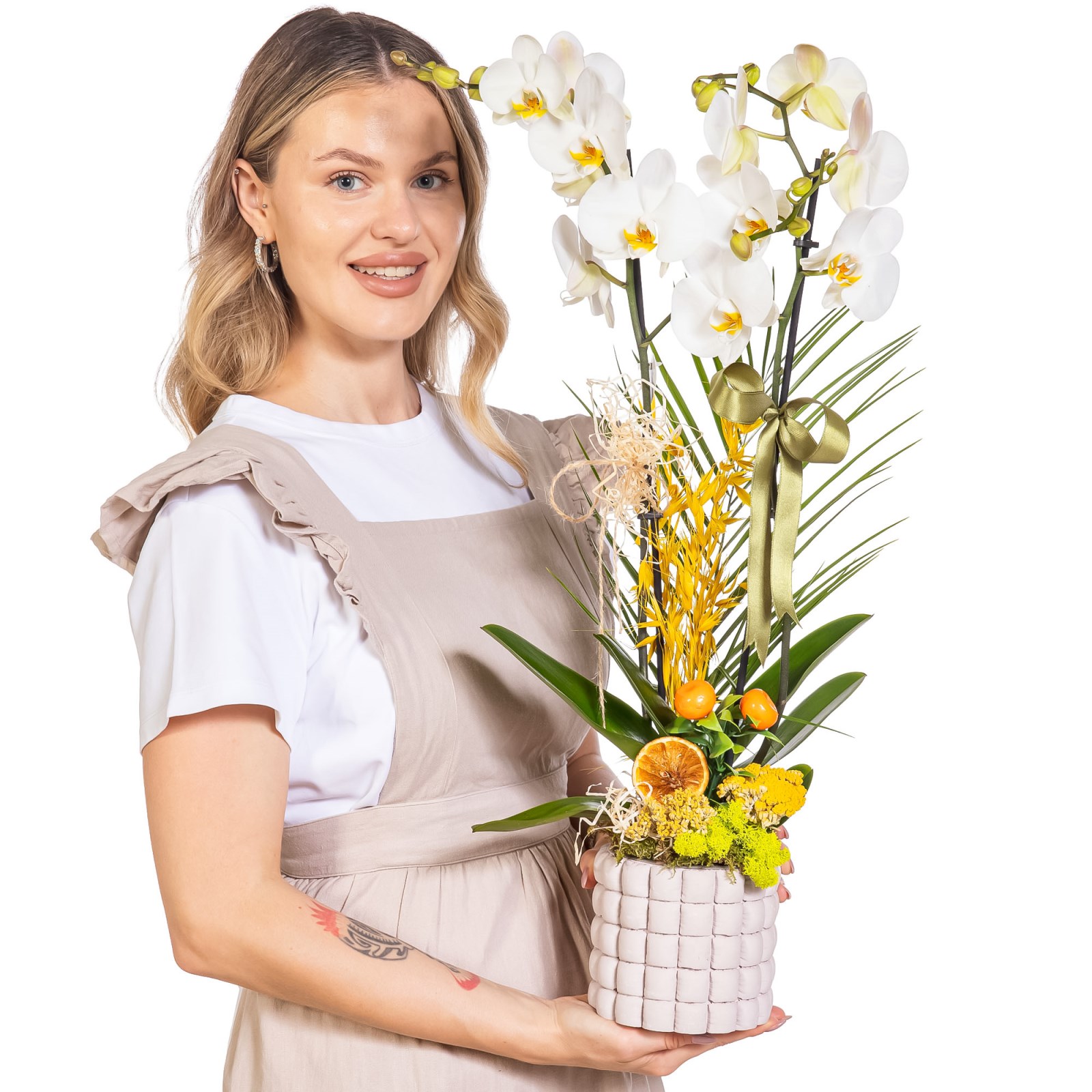Olive White Seramikte Orkide