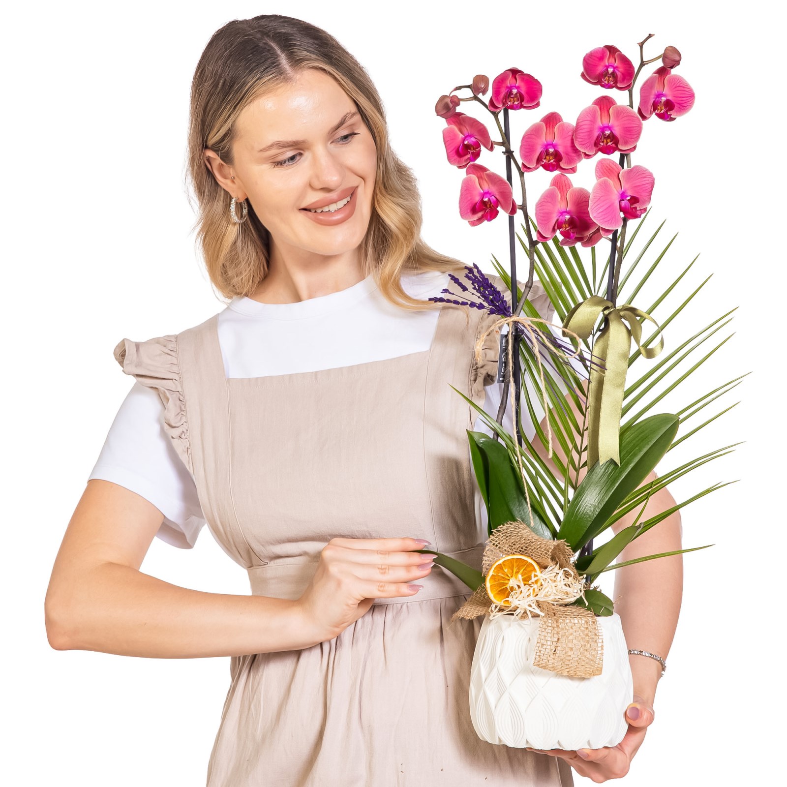 Khaki Peach Seramikte Orkide
