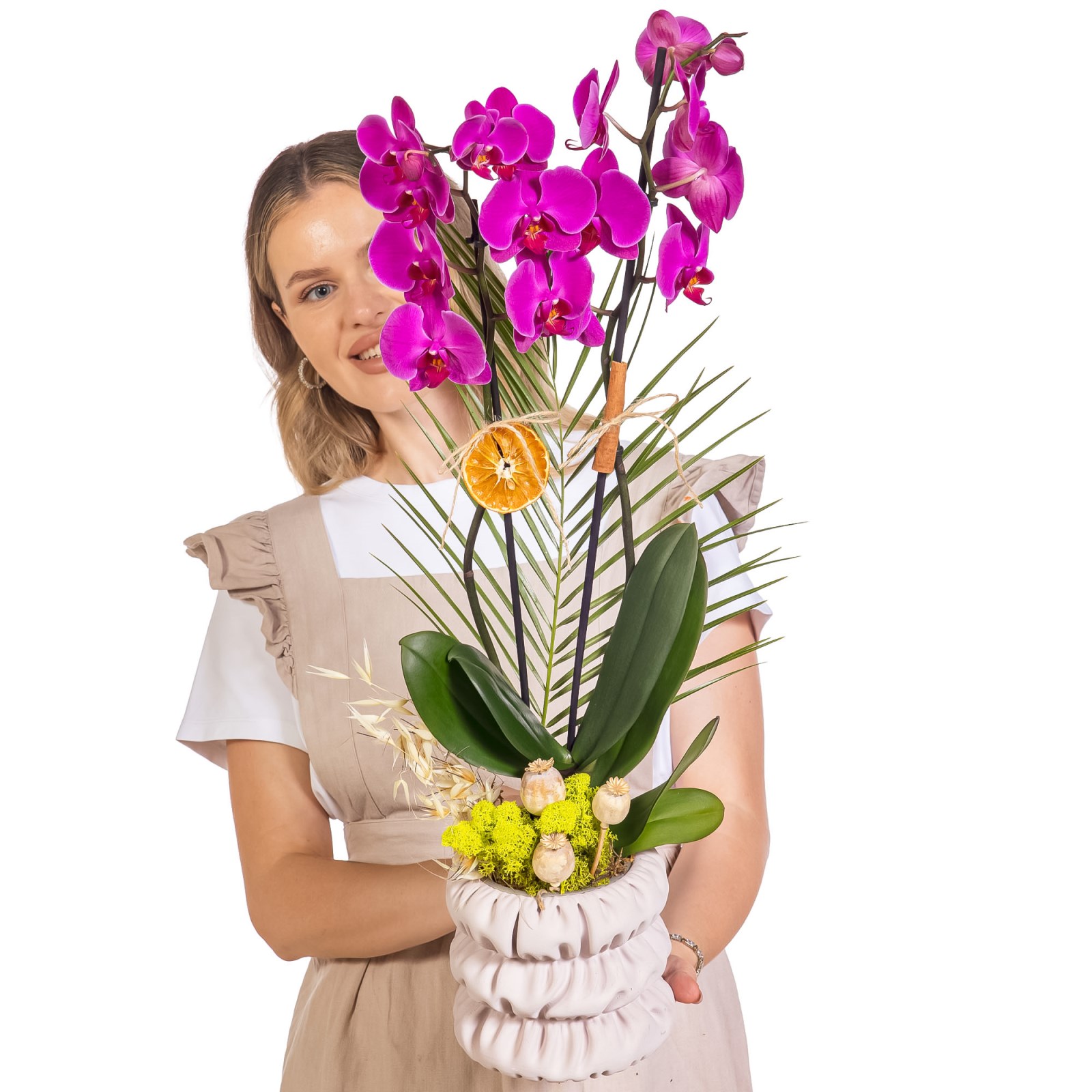 Rustic Fuchsia Seramikte Orkide