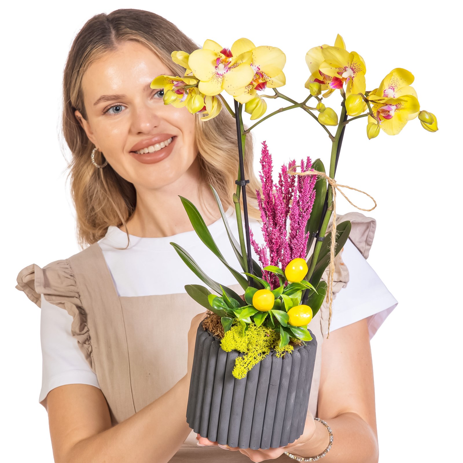 Yellow Charm Seramikte Orkide