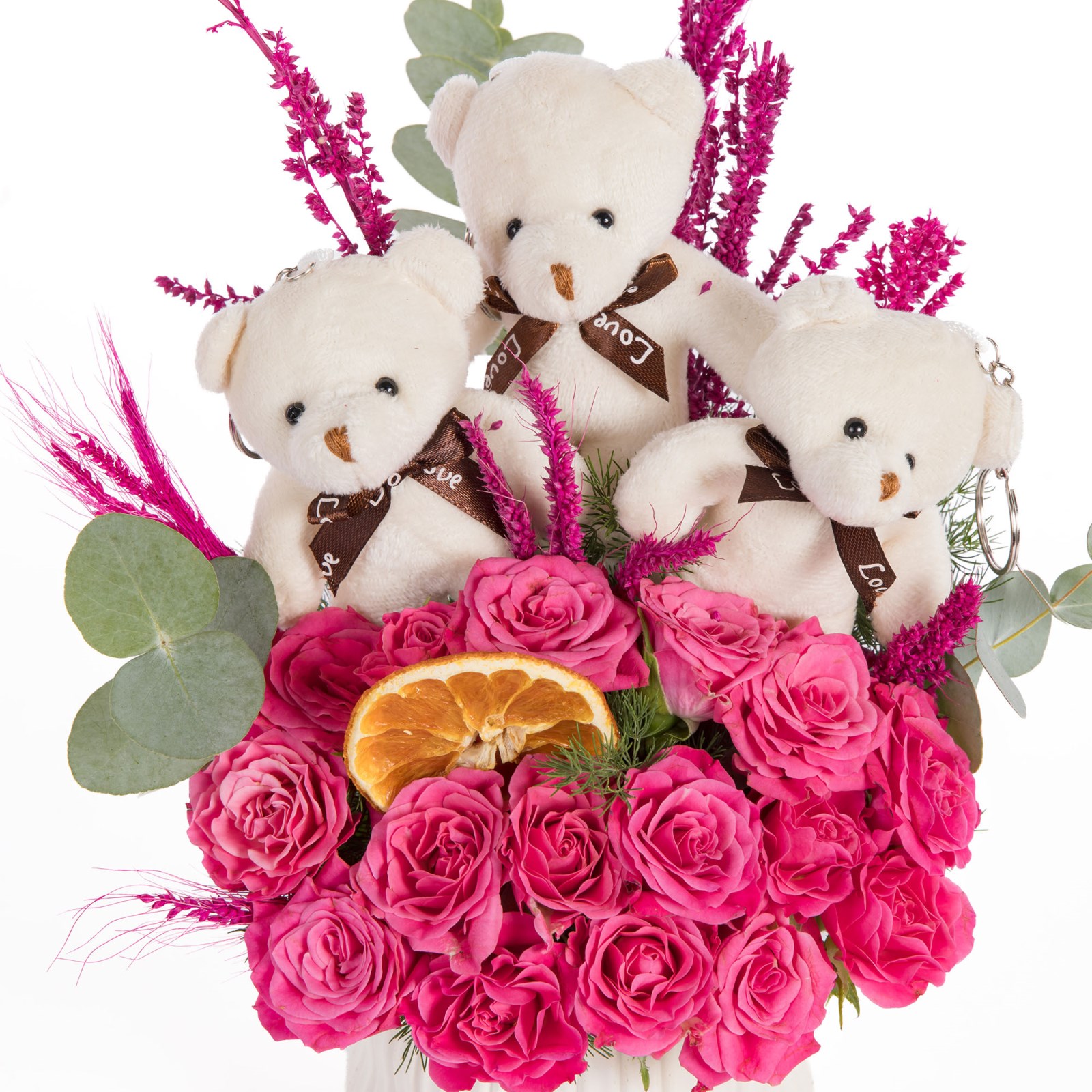 Teddy Trio Pembe Çardak Gül Aranjmanı
