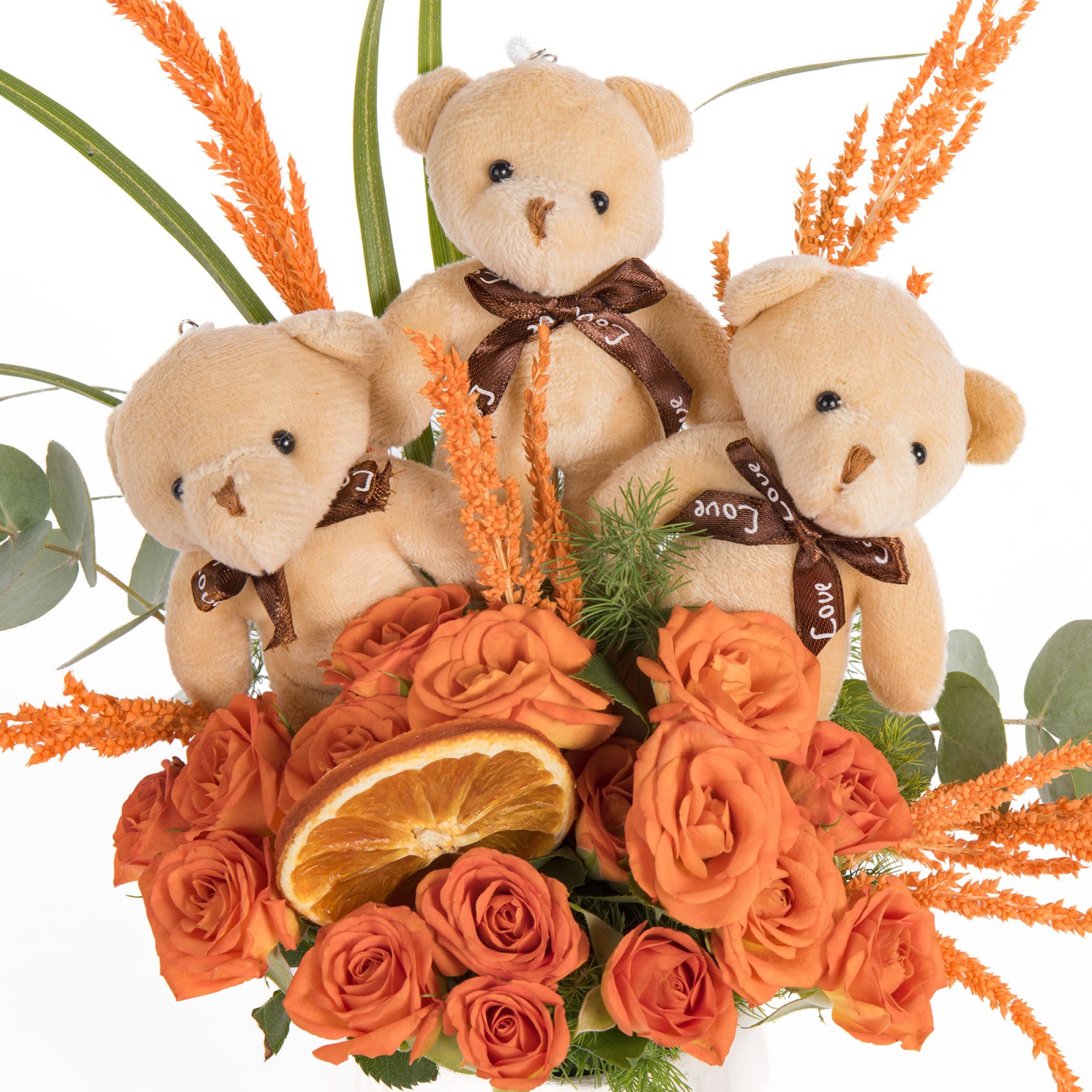 Teddy Fiesta Ayıcıklı Turuncu Güller