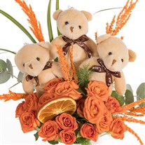Teddy Fiesta Ayıcıklı Turuncu Güller